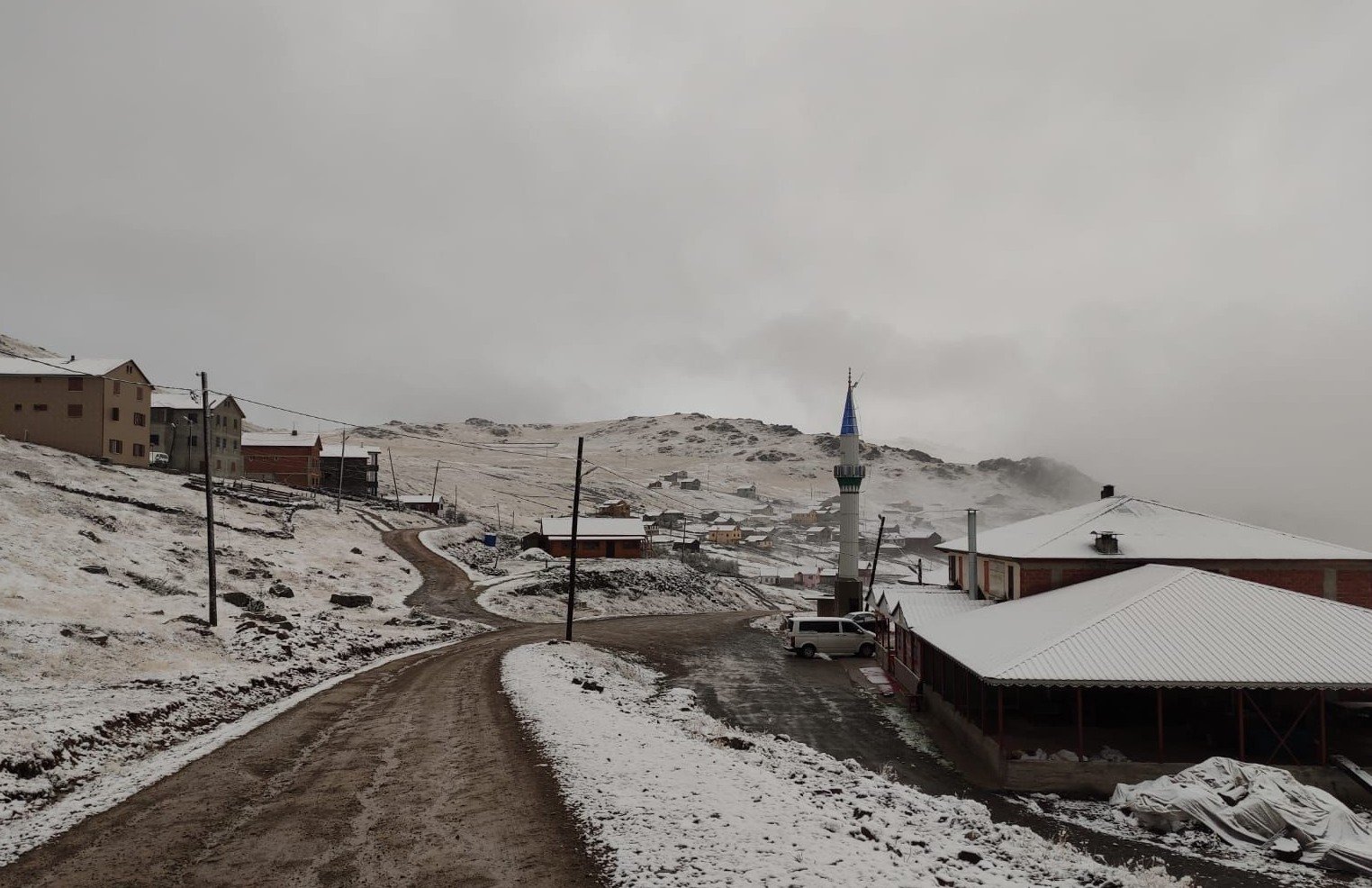 A snow-covered village near highlands, in Trabzon, northern Türkiye, Sept. 25, 2022. (İHA Photo)