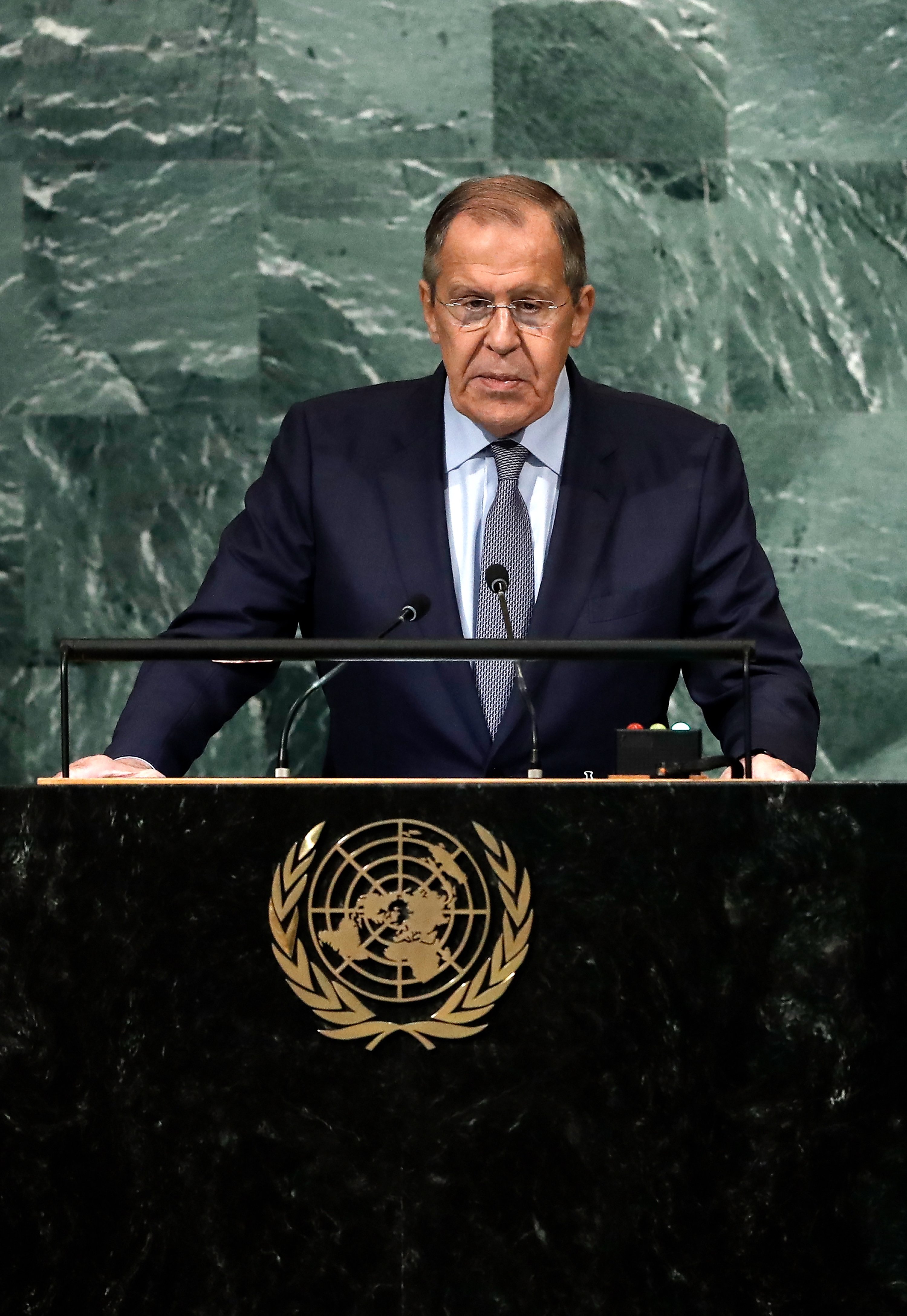 Russian Foreign Minister Sergey Lavrov addresses the 77th session of the U.N. General Assembly, New York, U.S., Sept. 24, 2022. (EPA Photo)