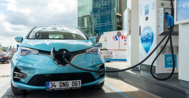 A mini electric vehicle is being charged at a charging station, in Istanbul, Türkiye, Oct. 3, 2021. (Shutterstock Photo)