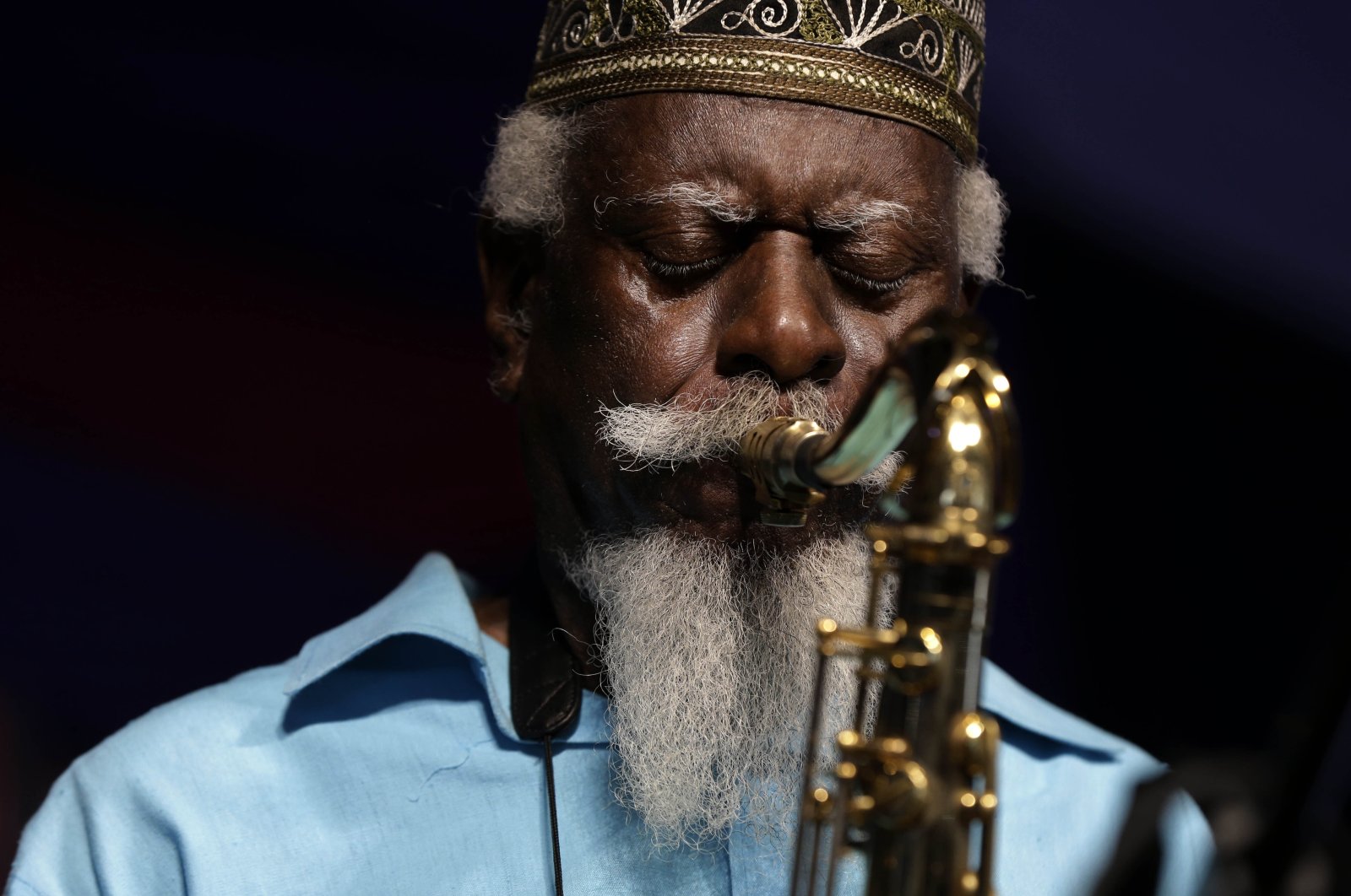 Jazz saxophonist Pharoah Sanders performs at the New Orleans Jazz and Heritage Festival in New Orleans, U.S., May 2, 2014. (AP Photo)