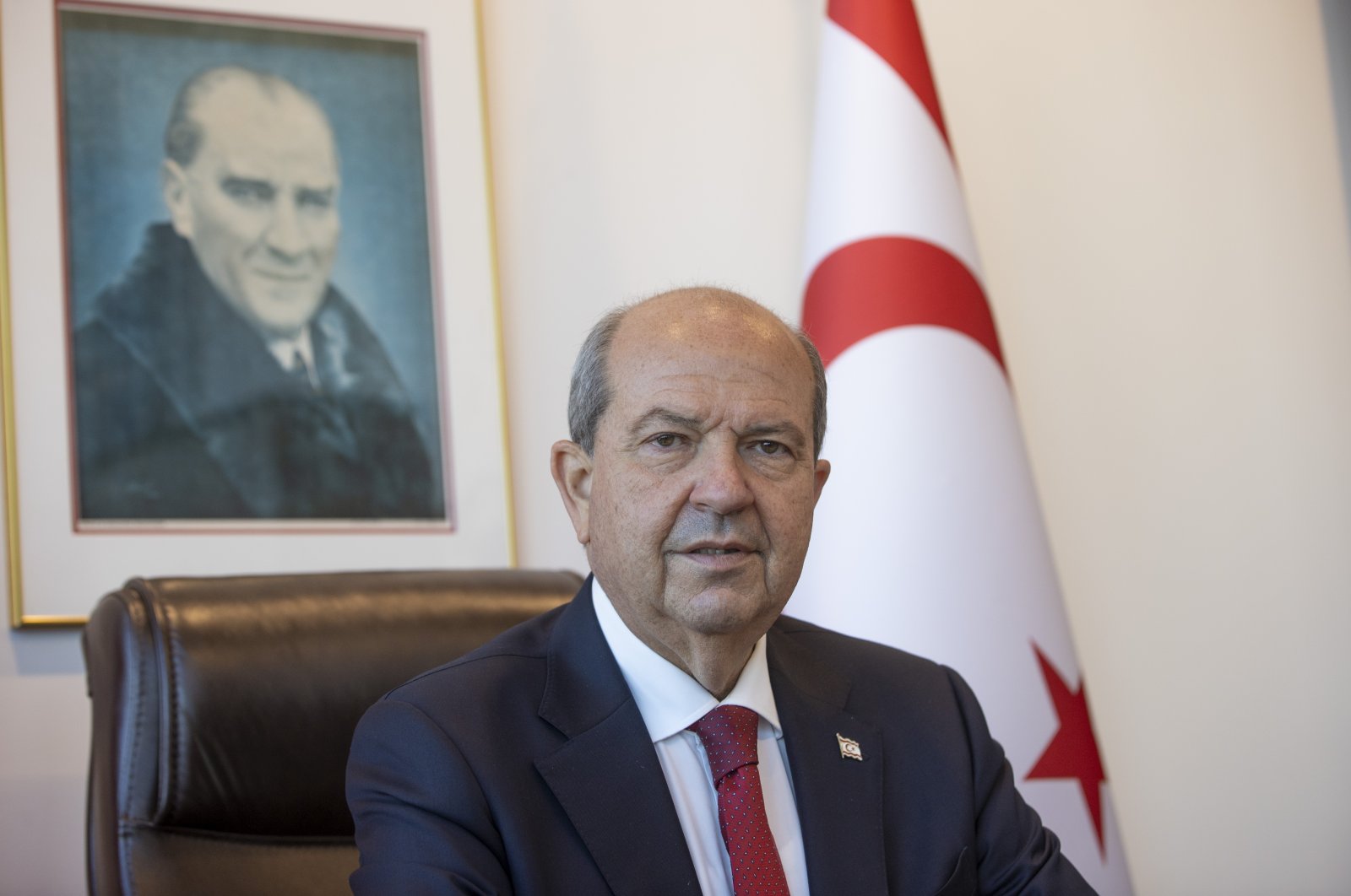 TRNC President Ersin Tatar speaks to the Anadolu Agency (AA) in New York, U.S., Sept. 24, 2022. (AA)