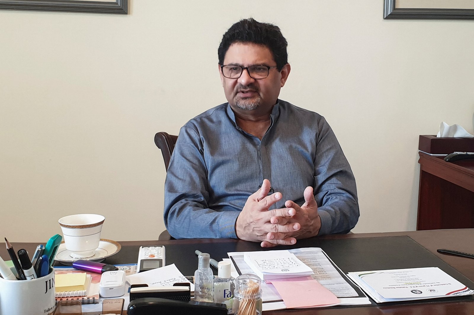 Miftah Ismail, Pakistan&#039;s federal minister for finance and revenue, speaks during an interview with Reuters in Islamabad, Pakistan, Sept.18, 2022. (Reuters Photo)