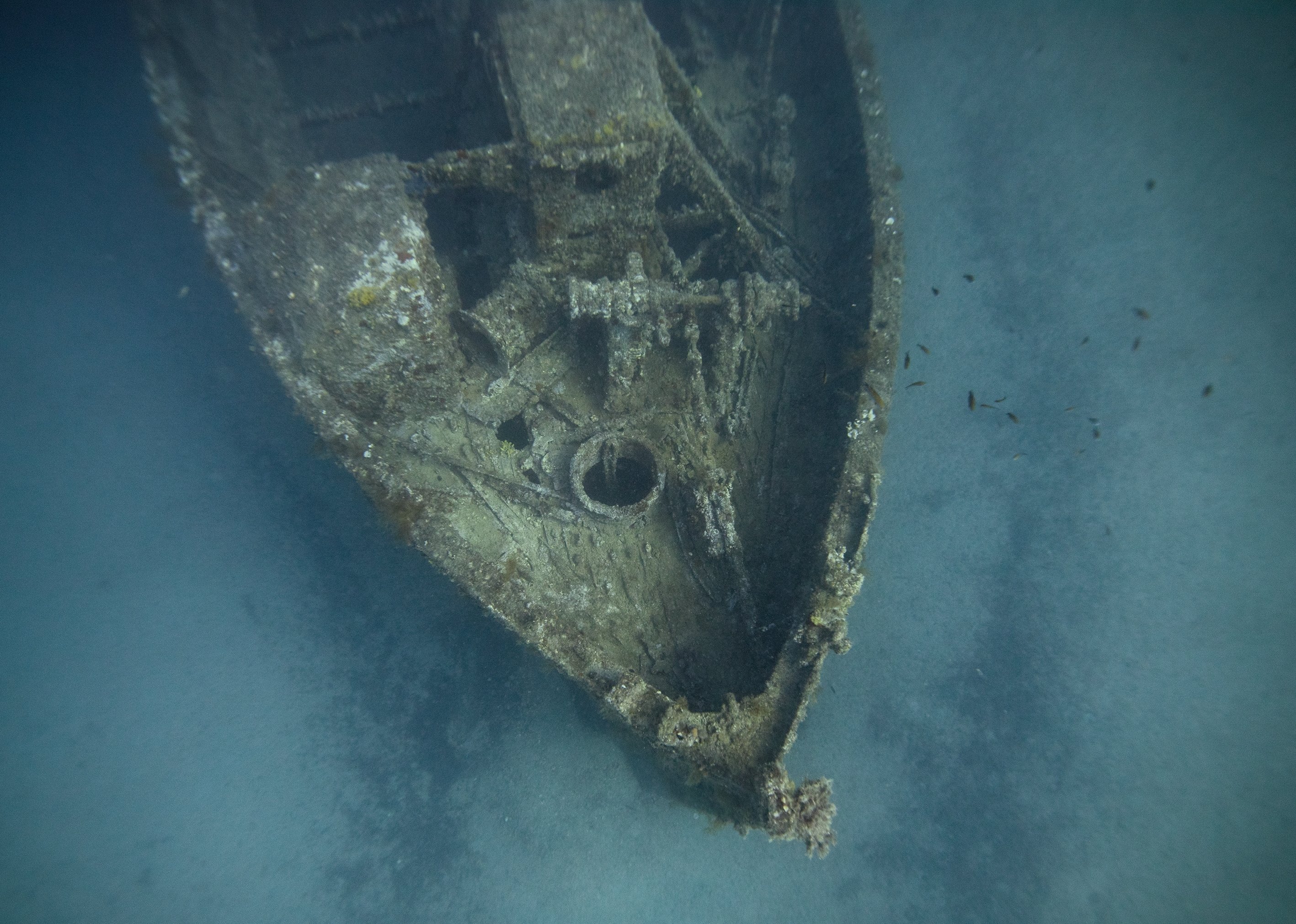 Pemandangan dari kapal perang yang tenggelam 