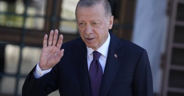 President Recep Tayyip Erdoğan speaks to the media following Friday prayers in Istanbul, Türkiye, Sept. 9, 2022. (AP Photo)
