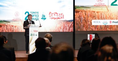 Treasury and Finance Minister Nureddin Nebati speaks during the Second Türkiye Farmer Summit, organized by Turkuvaz Media Group's Sabah newspaper, in Istanbul, Türkiye, Sept. 26, 2022. (AA Photo)