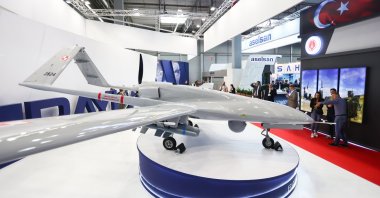 A Bayraktar TB2 drone is seen inside a hall of the 30th international Defence Industry Exhibition in Kielce, Poland, Sept. 6, 2022. (AA Photo)