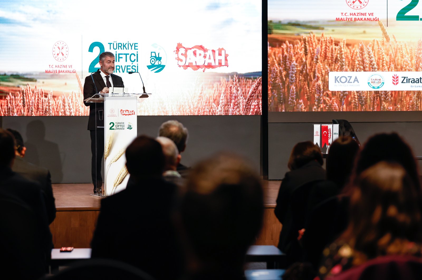 Treasury and Finance Minister Nureddin Nebati speaks during the Second Türkiye Farmer Summit, organized by Turkuvaz Media Group&#039;s Sabah newspaper, in Istanbul, Türkiye, Sept. 26, 2022. (AA Photo)