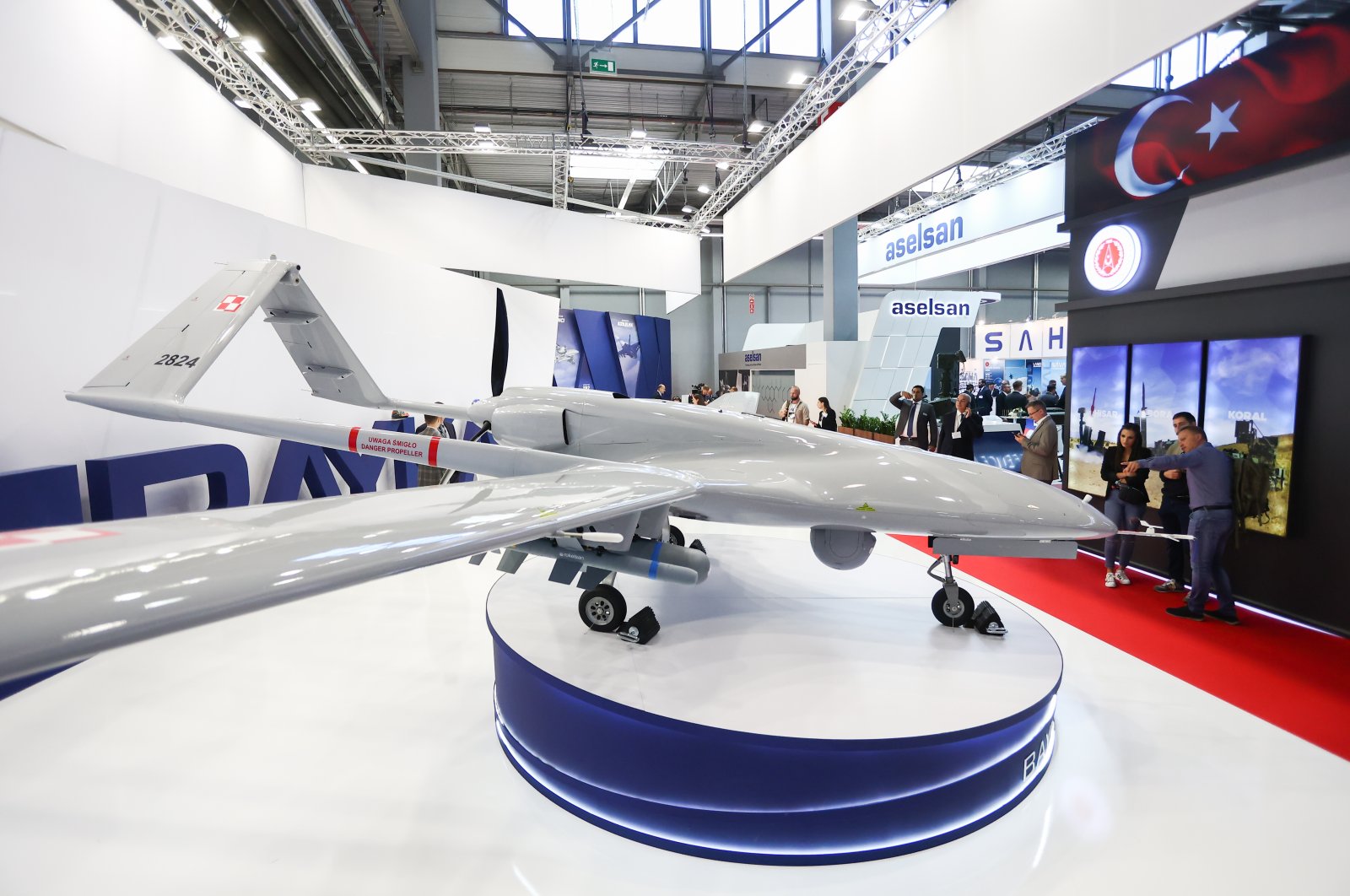 A Bayraktar TB2 drone is seen inside a hall of the 30th international Defence Industry Exhibition in Kielce, Poland, Sept. 6, 2022. (AA Photo)