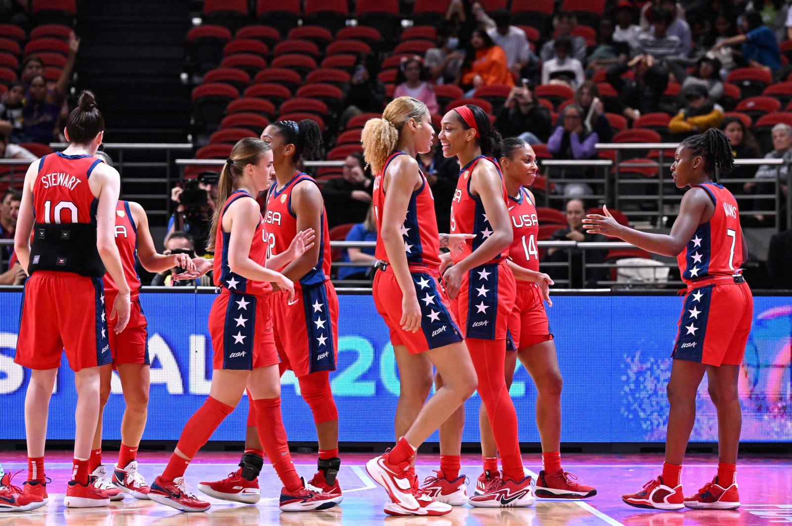 Team USA celebrates their win in the Women&#039;s Basketball World Cup, Sydney, Australia, Sept. 26, 2022. (AFP Photo)
