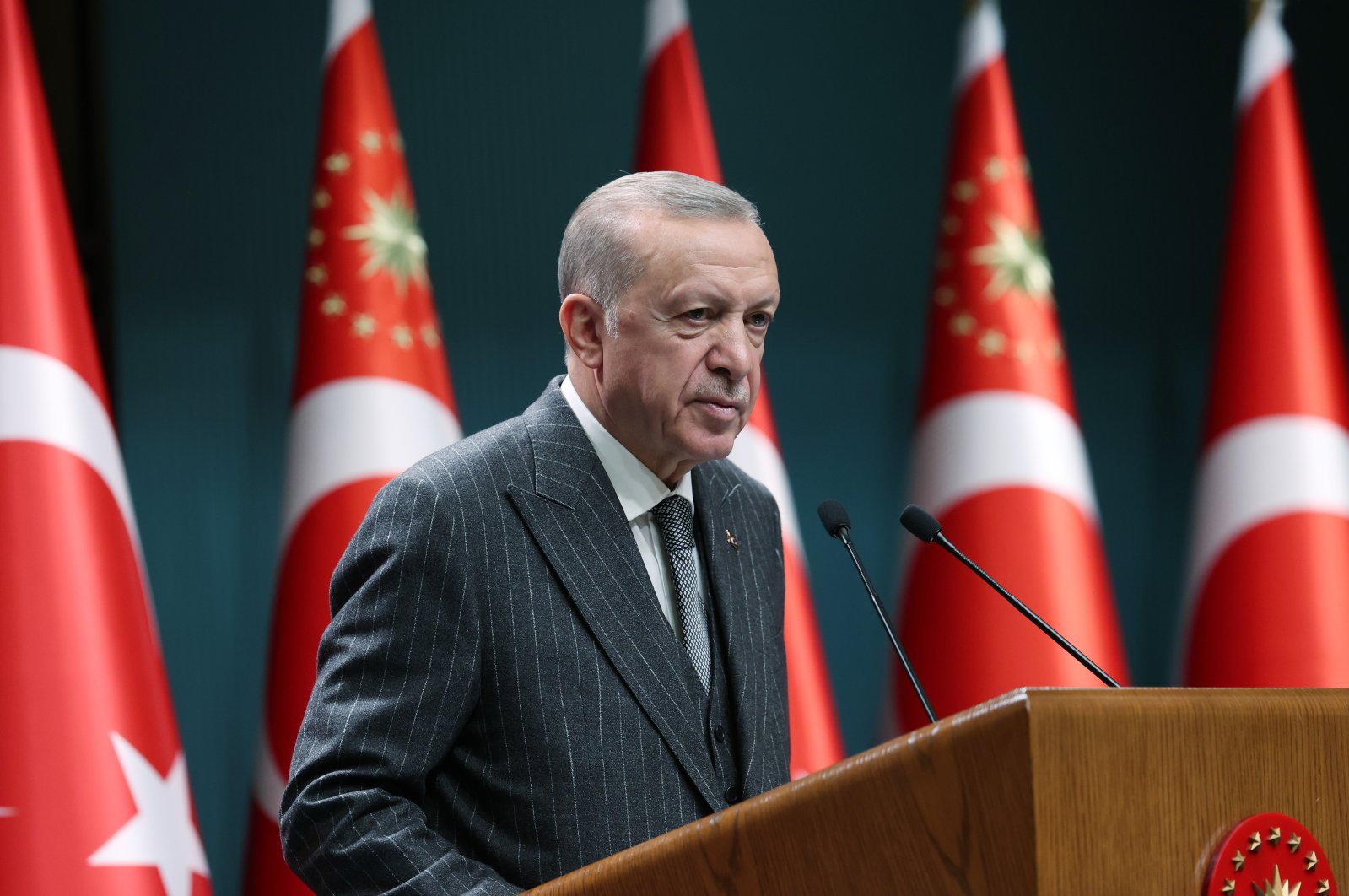 President Recep Tayyip Erdoğan speaks to reporters following a Cabinet meeting in Ankara, Türkiye, Sept. 26, 2022. (AA Photo)