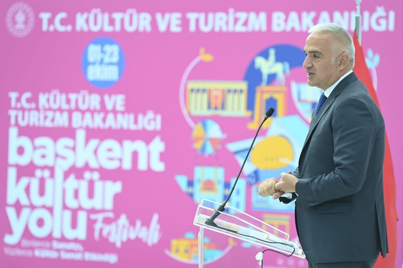 Tourism and Culture Minister Mehmet Nuri Ersoy speaks during the introduction of the Culture Road Festivals in Ankara, Türkiye, Sept. 27, 2022 (Courtesy of the ministry)