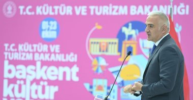 Tourism and Culture Minister Mehmet Nuri Ersoy speaks during the introduction of the Culture Road Festivals in Ankara, Türkiye, Sept. 27, 2022 (Courtesy of the ministry)