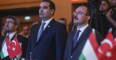 Turkish Trade Minister Mehmet Muş (R) and Tajikistan's Ambassador to Ankara Ashrafjon Gulov (L) attend a reception to mark the 31st anniversary of Tajikistan's independence in Ankara, Türkiye, Sept. 27, 2022. (AA Photo)