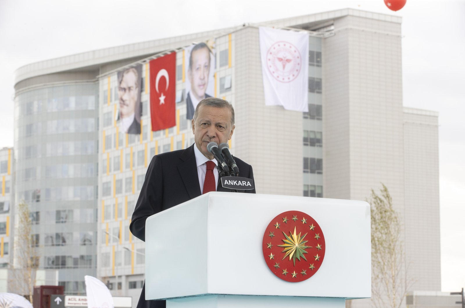 President Recep Tayyip Erdoğan speaks at the opening ceremony in front of Etlik City Hospital in the capital Ankara, Türkiye, Sept. 28, 2022. (AA Photo)