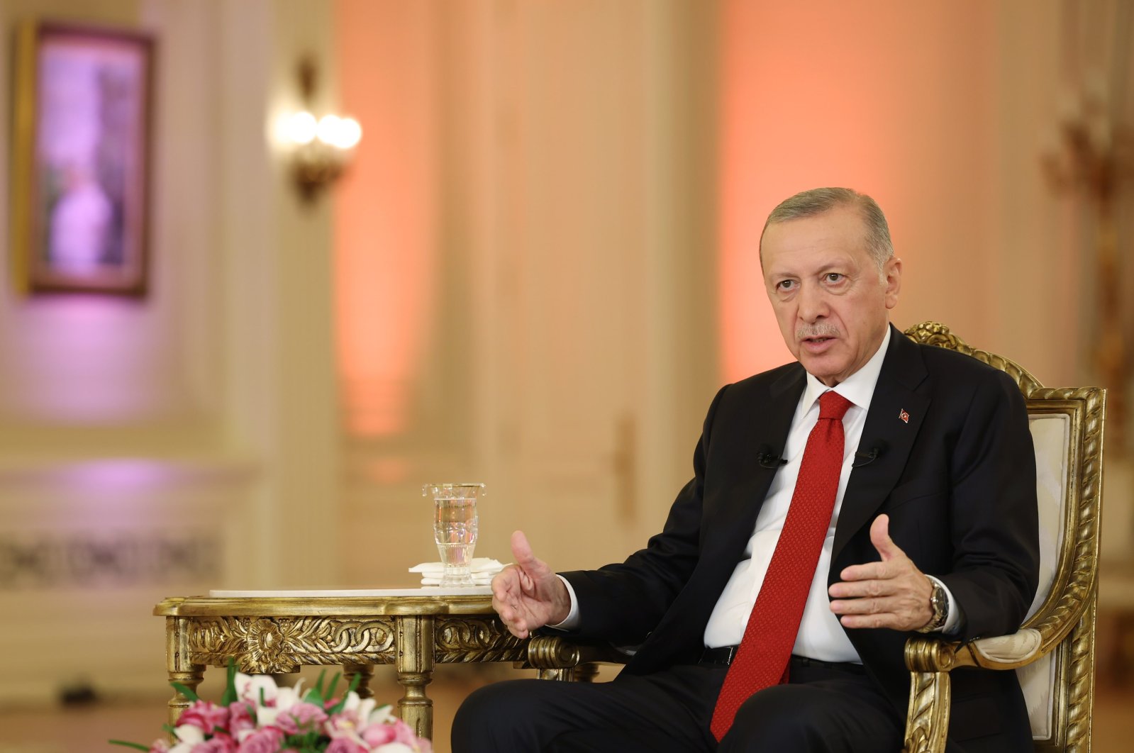 President Recep Tayyip Erdoğan speaks during a live interview with broadcaster CNN Türk, Sept. 28, 2022. (DHA Photo)
