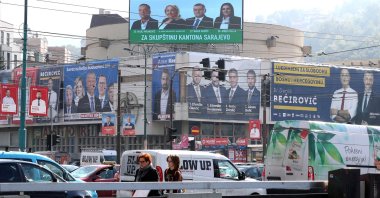 Election campaign posters in Sarajevo, Bosnia and Herzegovina, Sept. 28, 2022. (EPA Photo)