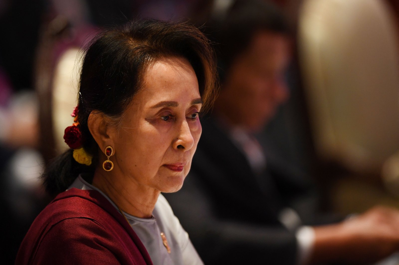 Myanmar&#039;s then State Counsellor Aung San Suu Kyi attending the 10th ASEAN-UN Summit in Bangkok, Thailand, Nov. 3, 2019. (AFP Photo)
