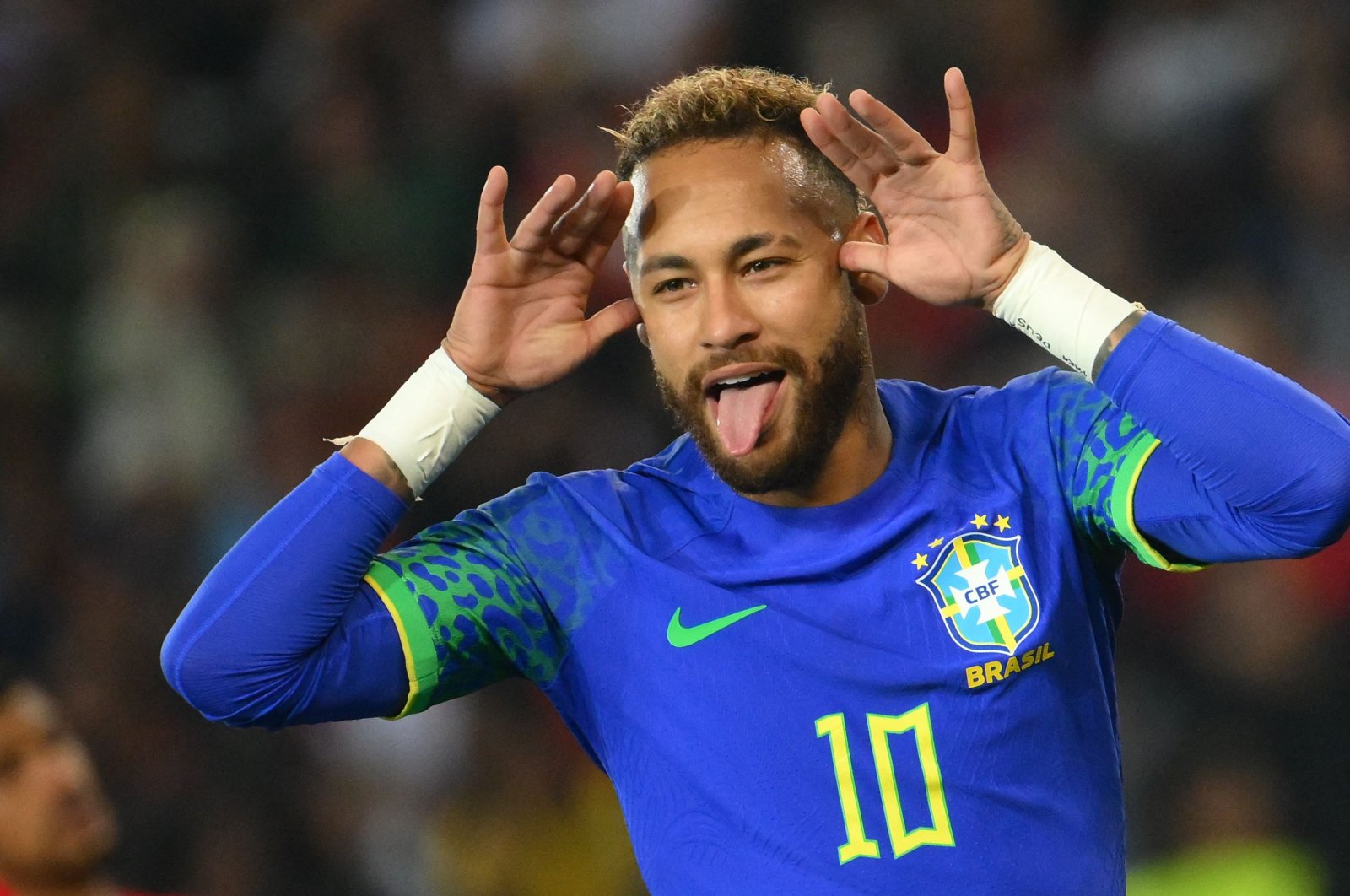 Brazil&#039;s forward Neymar celebrates scoring his team&#039;s third goal during the friendly football match between Brazil and Tunisia at the Parc des Princes, Paris, France, Sept. 27, 2022. (AFP Photo)