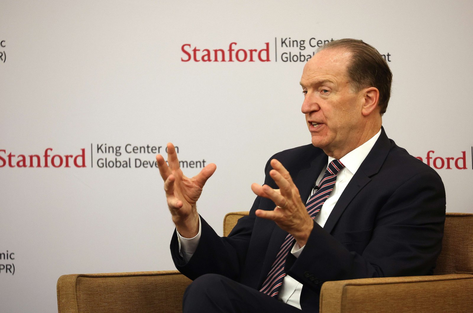 World Bank President David Malpass speaks at the Stanford Institute for Economic Policy Research (SIEPR), in Stanford, California, U.S., Sept. 28, 2022. (AFP Photo) 