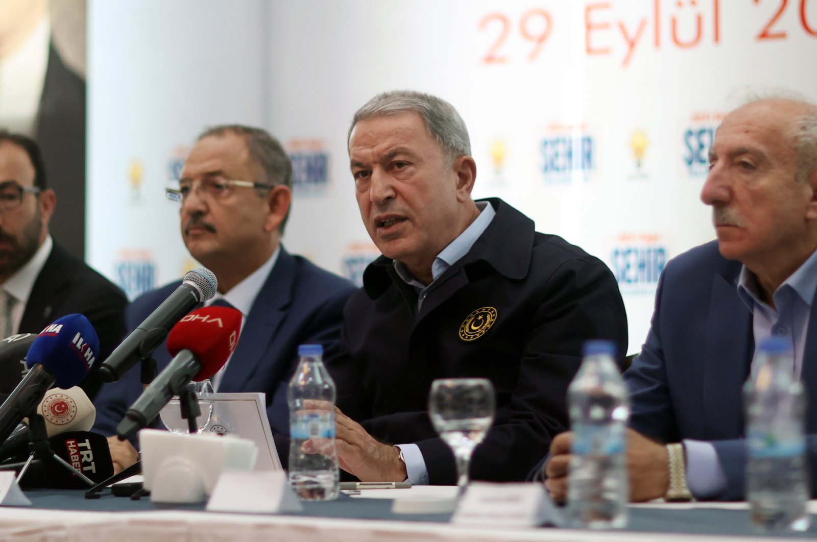 Defense Minister Hulusi Akar speaks at a press conference in Şırnak, Türkiye, Sept. 29, 2022. (AA Photo)