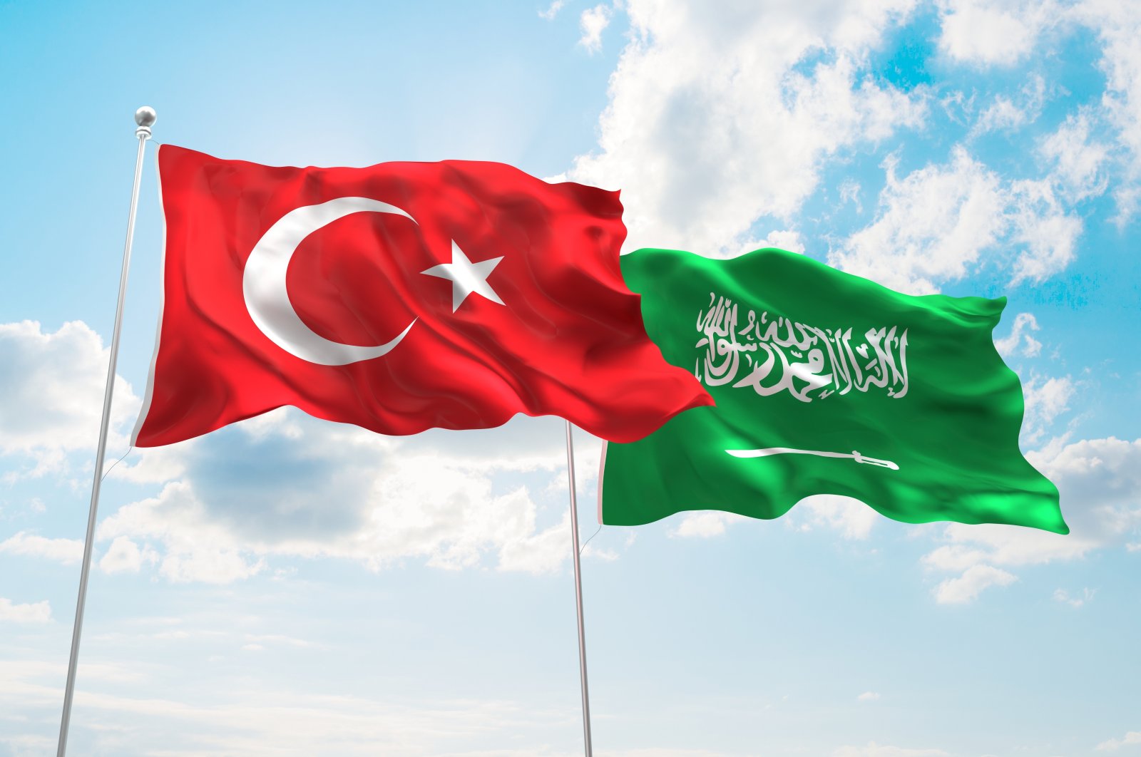 Turkish and Saudi Arabian flags wave in the blue sky in this undated file photo. (Shutterstock File Photo)