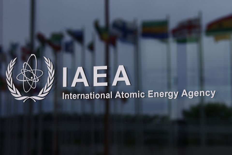 The logo of the International Atomic Energy Agency is seen at the IAEA headquarters, Vienna, Austria, May 24, 2021. (Reuters Photo)