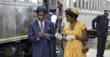 This image released by Orion Pictures shows Jalyn Hall as Emmett Till, left, and Danielle Deadwyler as Mamie Till-Mobley in &quot;Till.&quot; (AP)