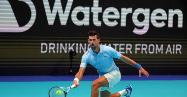 Serbia&#039;s Novak Djokovic returns the ball to Spain&#039;s Pablo Andujar during their men&#039;s singles tennis match at the Tel Aviv Watergen Open 2022. Tel Aviv, Israel ,Sept. 29, 2022. (AFP Photo)