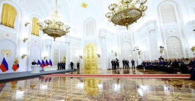 Russian President Vladimir Putin gives a speech during a ceremony formally annexing four regions of Ukraine, at the Kremlin, Moscow, Russia, Sept. 30, 2022. (Photo by Dmitry Astakhov / SPUTNIK / AFP)