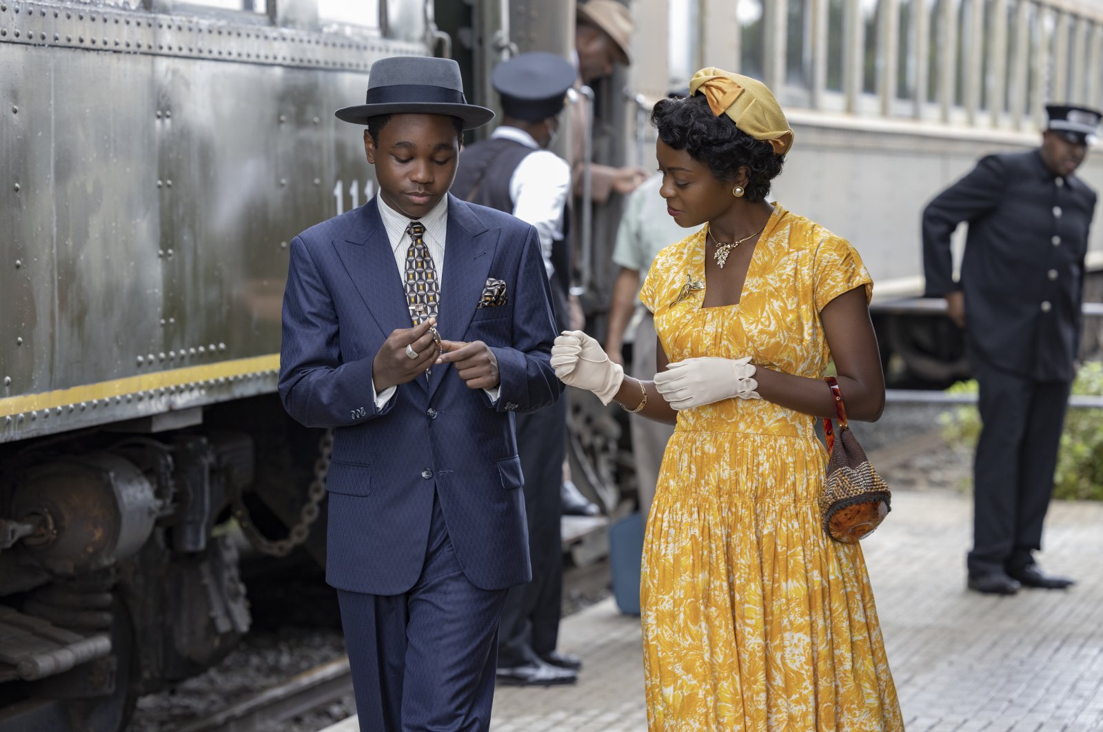 This image released by Orion Pictures shows Jalyn Hall as Emmett Till, left, and Danielle Deadwyler as Mamie Till-Mobley in &quot;Till.&quot; (AP)