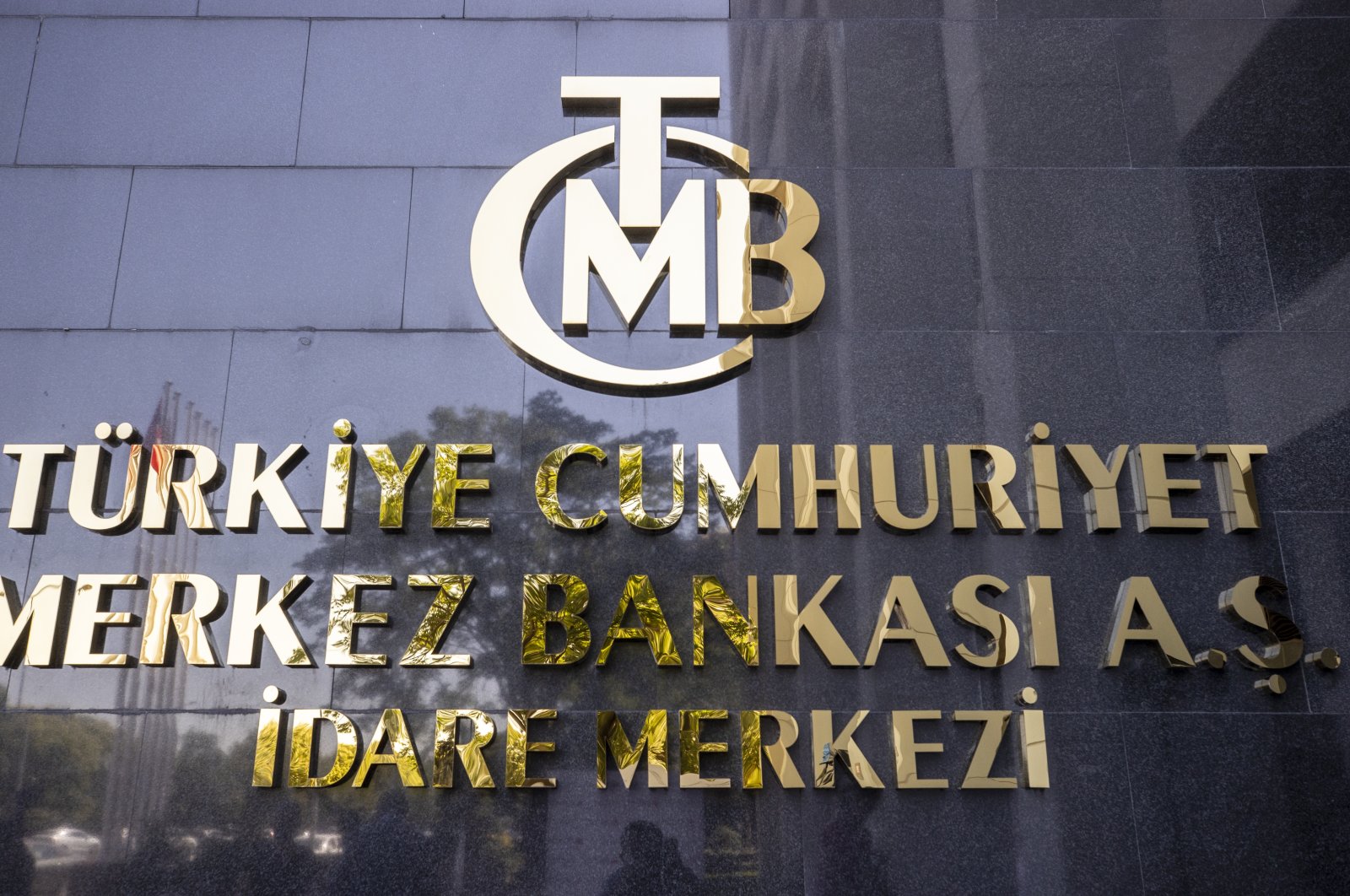The logo is seen at the entrance of the headquarters of the Central Bank of the Republic of Türkiye (CBRT), in Ankara, Türkiye, July 28, 2022. (AA Photo)
