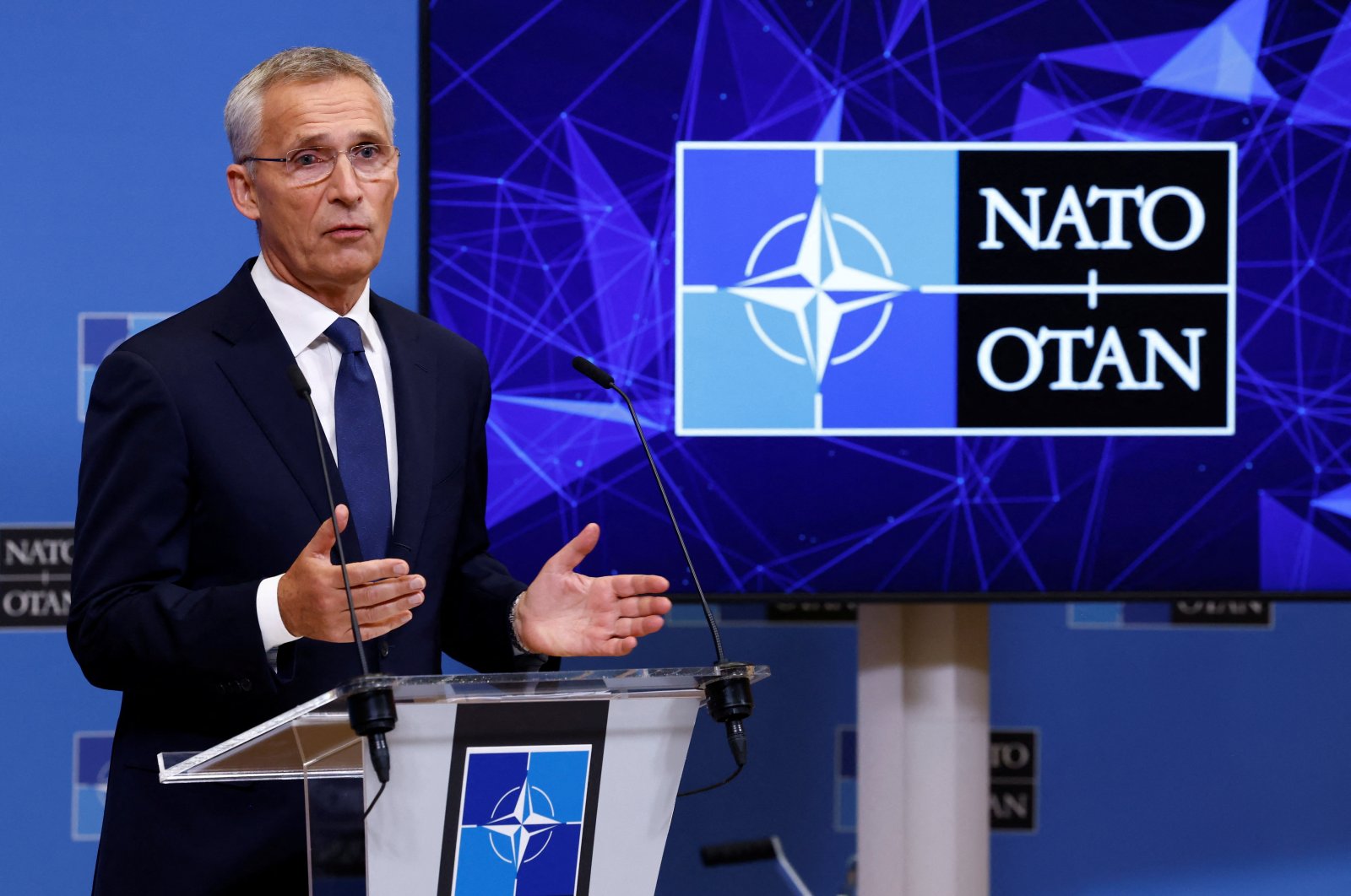 NATO Secretary-General Jens Stoltenberg speaks during a news conference at the Alliance&#039;s headquarters in Brussels, Belgium Sept. 30, 2022. (Reuters Photo)
