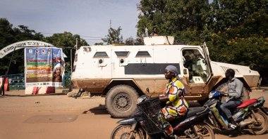 A military vehicle is seen in front of Burkina Faso national television, in Ouagadougou, Burkina Faso, Oct. 1, 2022. (AFP Photo)