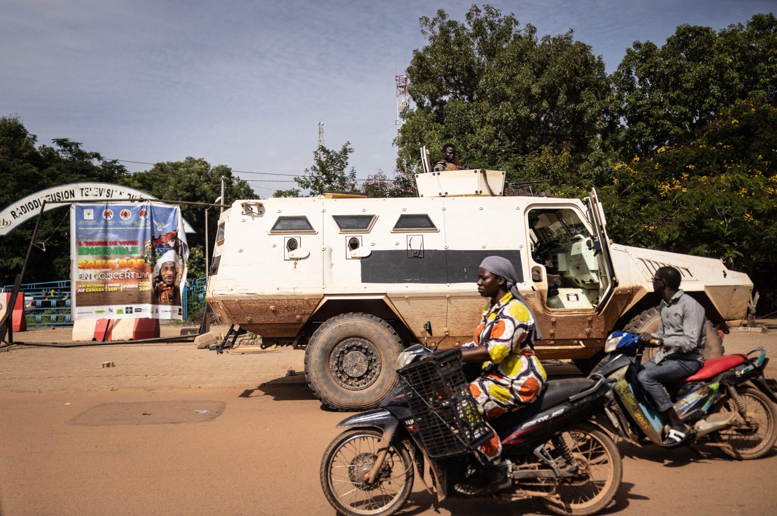 A military vehicle is seen in front of Burkina Faso national television, in Ouagadougou, Burkina Faso, Oct. 1, 2022. (AFP Photo)