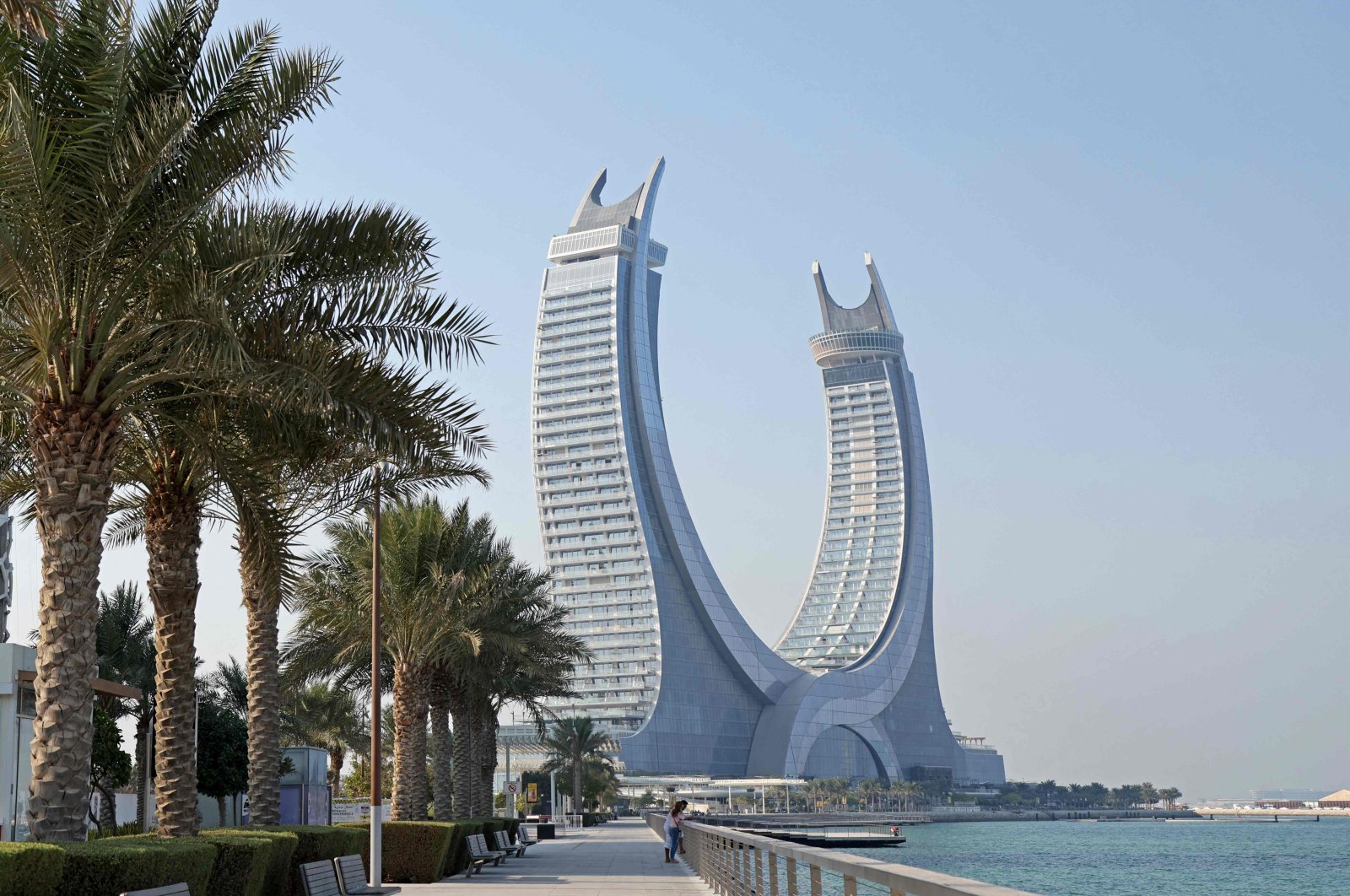 A general view shows the Katara Towers in the Qatari coastal city of Lusail on Oct. 1, 2022, ahead of the Qatar 2022 FIFA World Cup. (AFP Photo)