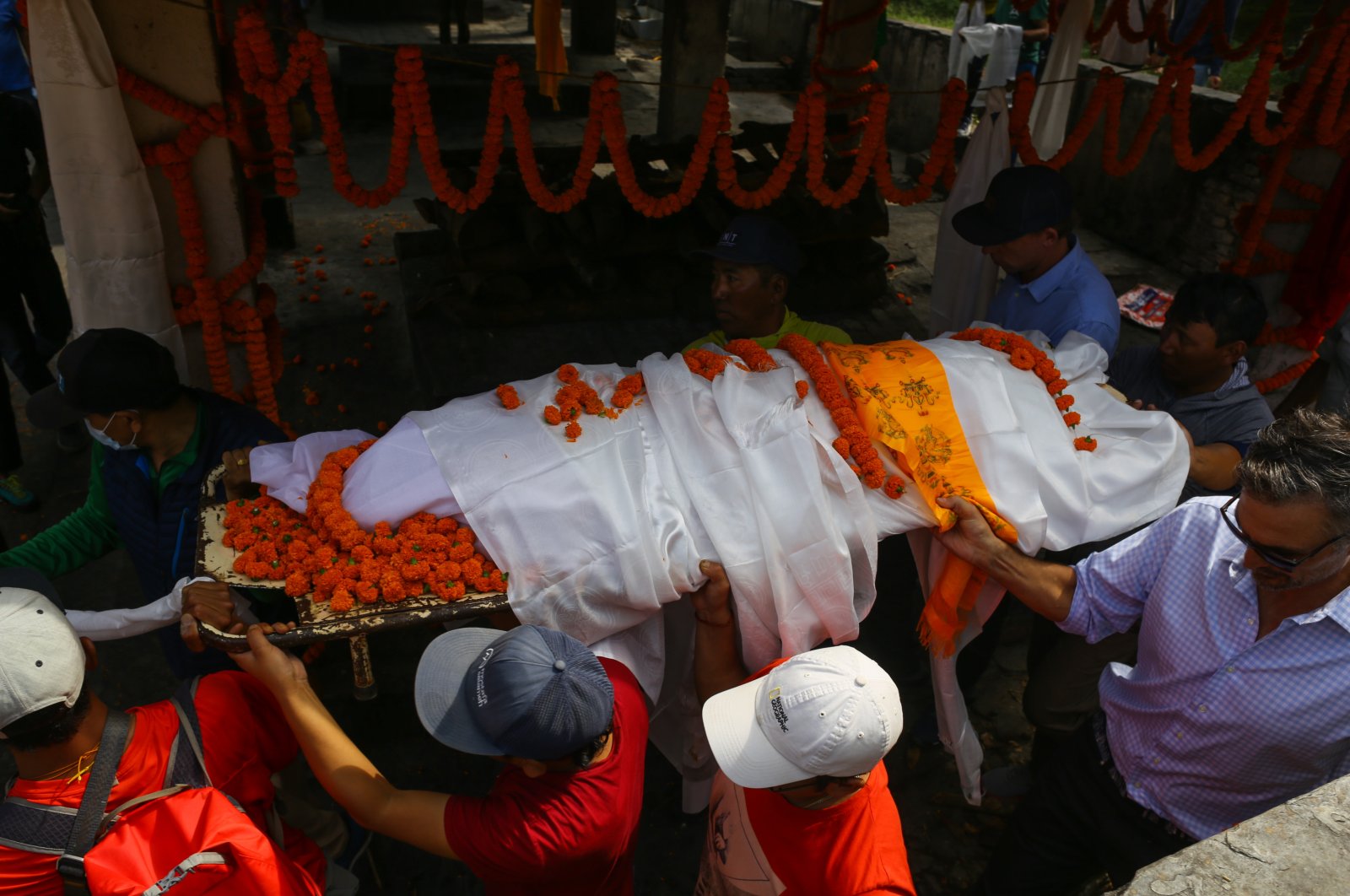 Funeral for 49-year-old U.S. skier Hilaree Nelson, who lost her life while skiing with her partner Jim Morrison on Manaslu Mountain at an altitude of 8,163 meters. Kathmandu, Nepal, Oct. 2, 2022. (AA Photo)
