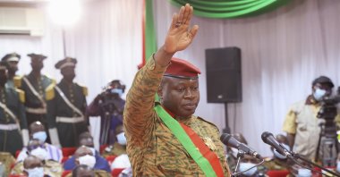 Lt. Col. Paul-Henri Damiba is sworn in as head of state during a ceremony, Ouagadougou, Burkina Faso, Feb. 16, 2022. (EPA Photo)