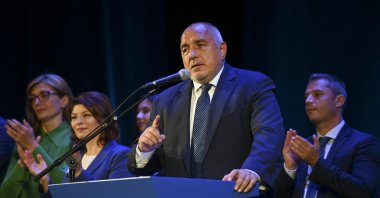 The head of the GERB party, former Prime Minister Boyko Borisov, delivers a speech during a preelection rally ahead of the election, Plovdiv, Bulgaria, Sept. 30, 2022. (AFP Photo)
