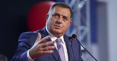 Serb member of the Bosnian Presidency Milorad Dodik, who is running for the president of Republika Srpska, speaks during campaign rally of the Alliance of Independent Social Democrats (SNSD), Istocno Sarajevo, Bosnia-Herzegovina, Sept. 27, 2022.