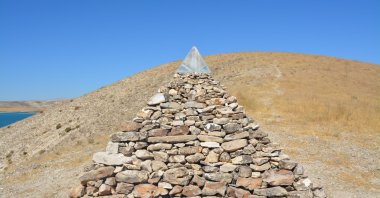"The Island," by Peter Pal, installation made with stone, plexiglass, and water, Adıyaman, Türkiye, Oct. 1, 2022.  (Photo by Mehmet Çelik)