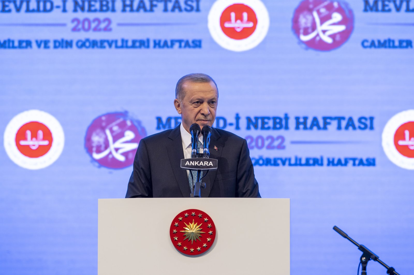 President Recep Tayyip Erdoğan speaks at a conference marking the birth week of the Prophet Muhammad in the capital Ankara, Oct. 4, 2022. (AA Photo)