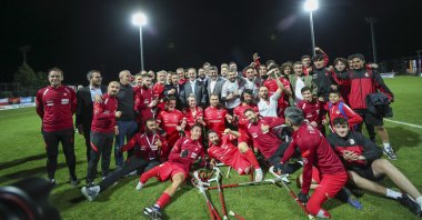 The Turkish national team celebrates after securing a spot in the 2022 Amputee Football World Cup quarterfinals after beating Mexico 5-0 in Istanbul, Türkiye, Oct. 5, 2022. (AA Photo)