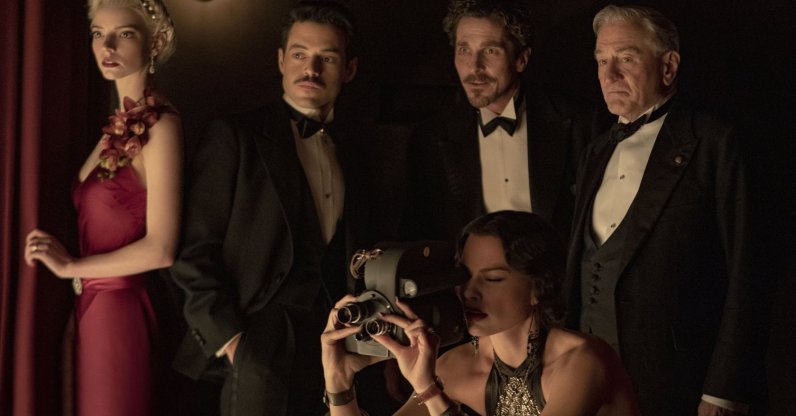 This image released by 20th Century Studios shows, clockwise from left, Anya Taylor-Joy, Rami Malek, Christian Bale, Robert De Niro and Margot Robbie in a scene from "Amsterdam." (AP Photo)