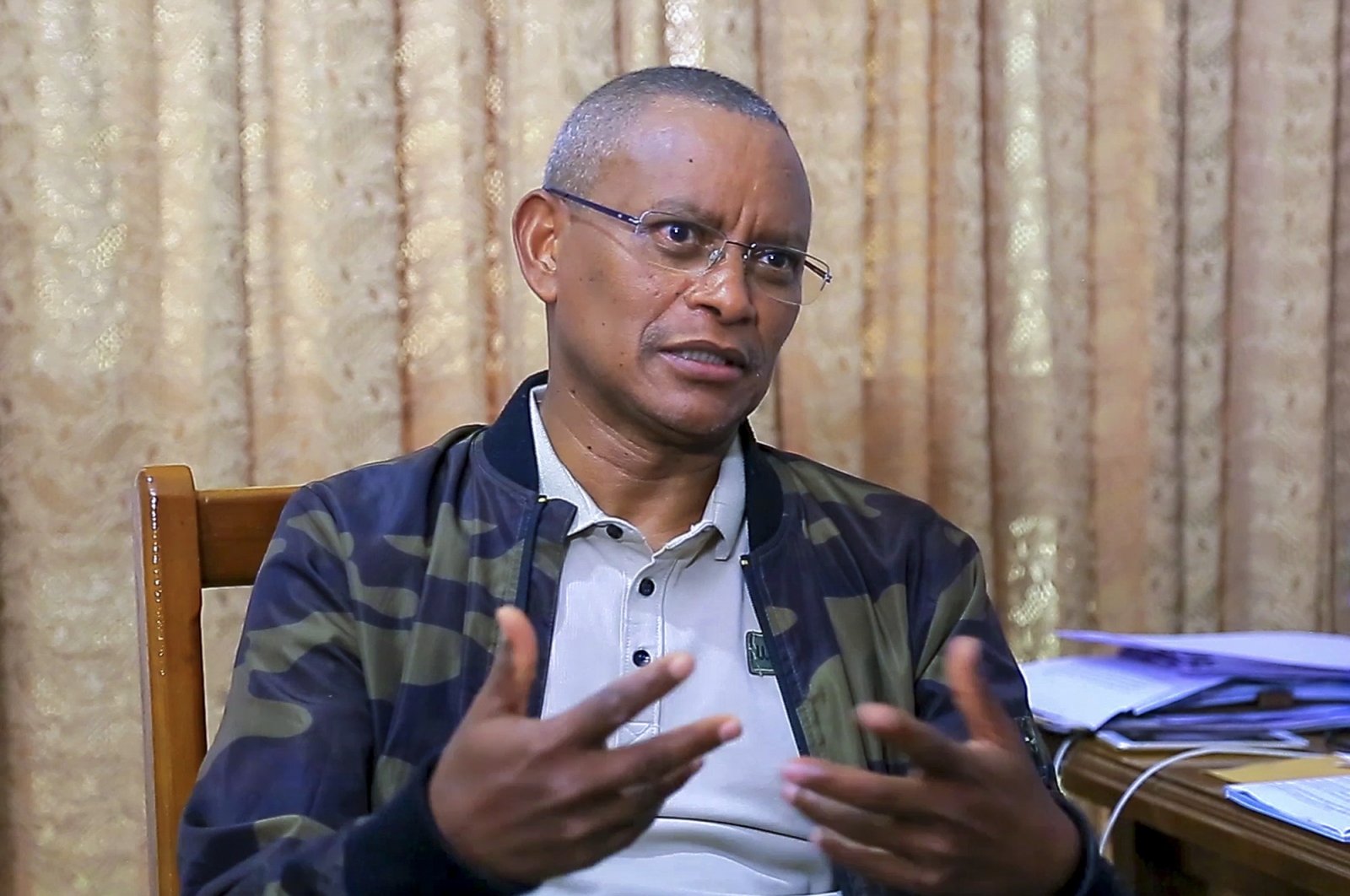 In this image from video, Tigray&#039;s regional leader Debretsion Gebremichael speaks during an interview in Mekele, in the Tigray region of northern Ethiopia on July 7, 2021. (AP Photo)