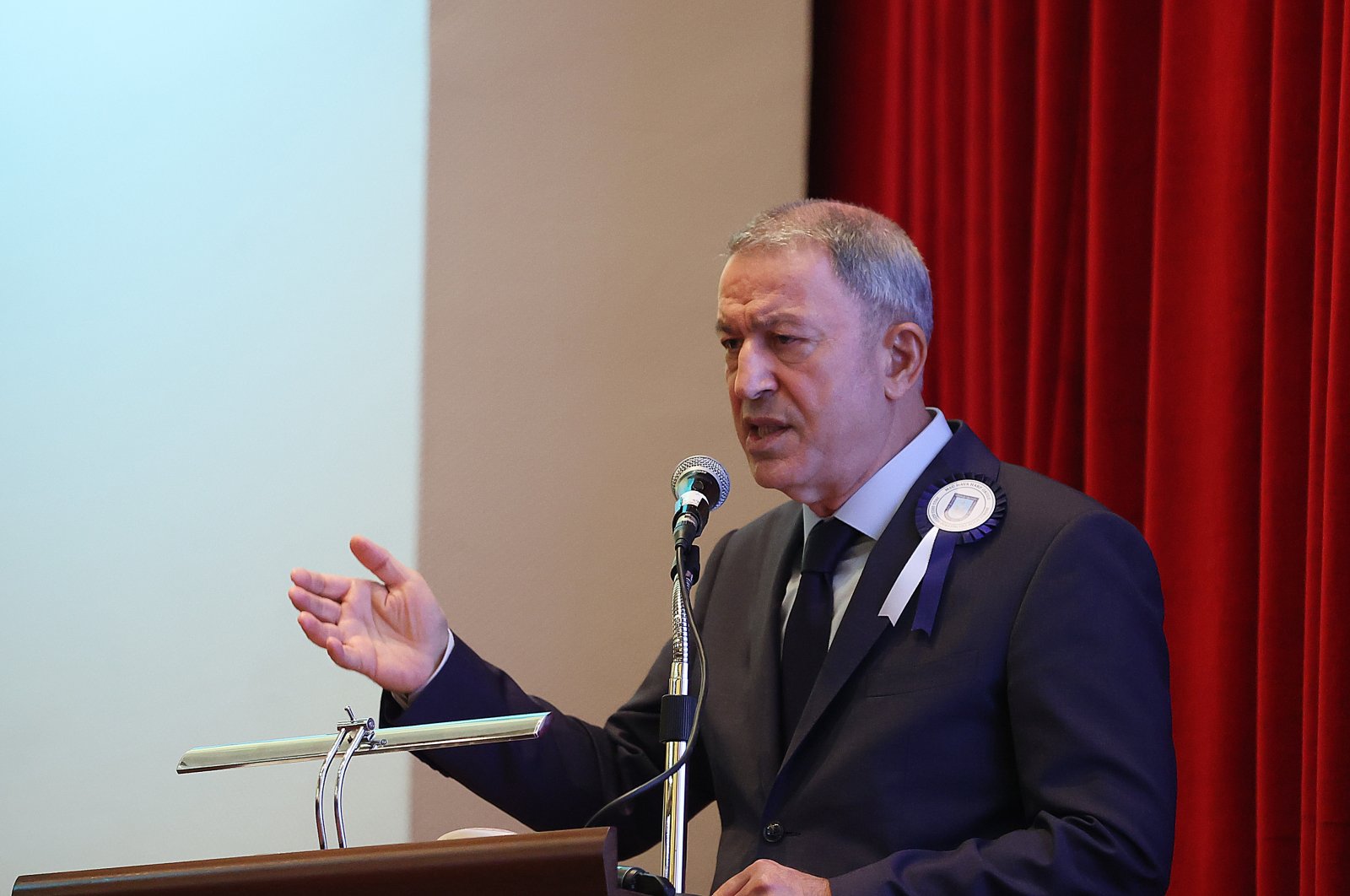 Defense Minister Hulusi Akar speaks at the Air Force Academy, in Ankara, Türkiye, Oct. 5, 2022. (AA Photo)
