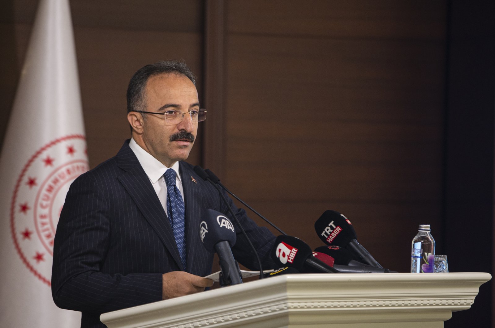 Deputy Interior Minister Ismail Çataklı speaks at a monthly press meeting in Ankara, Türkiye, Oct. 5, 2022. (AA Photo)