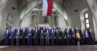 Leaders pose for a group photo during a meeting of the European Political Community at Prague Castle in Prague, Czech Republic, Thursday, Oct 6, 2022. (AP Photo)