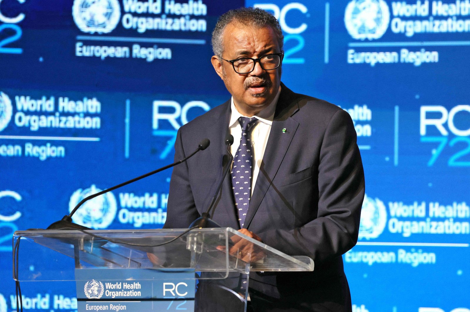 Director-General of the World Health Organisation (WHO) Tedros Adhanom Ghebreyesus delivers a speech during the 72nd session of the WHO Regional Committee for Europe, Tel Aviv, Israel, Sept. 12, 2022. (AFP Photo)