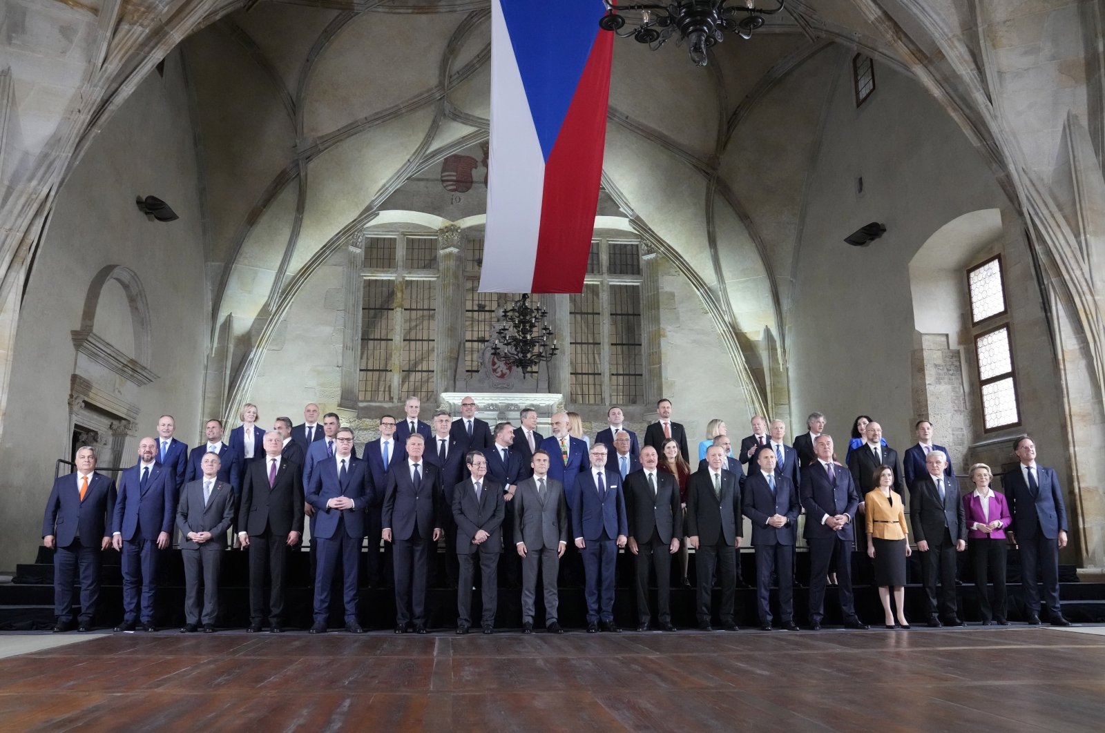 Leaders pose for a group photo during a meeting of the European Political Community at Prague Castle in Prague, Czech Republic, Thursday, Oct 6, 2022. (AP Photo)