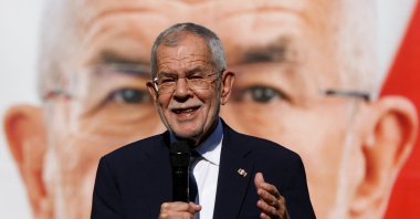 Austrian President Alexander Van der Bellen presents election campaign posters for upcoming presidential elections, Vienna, Austria, Sept. 23, 2022. (REUTERS Photo)